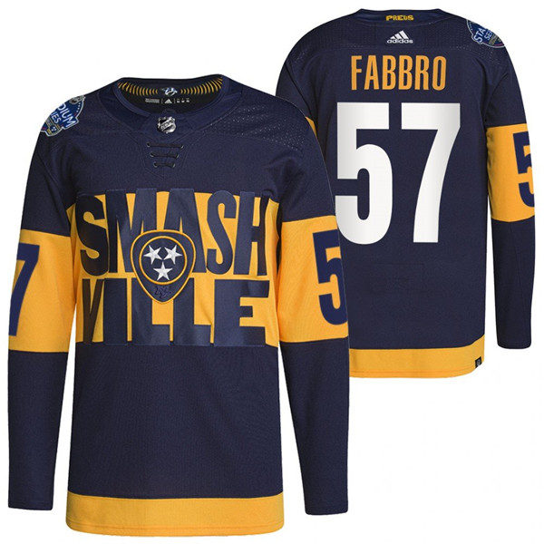 Men's Navy Nashville Predators #57 Dante Fabbro 2022 Stadium Series Breakaway Player Stitched Jersey